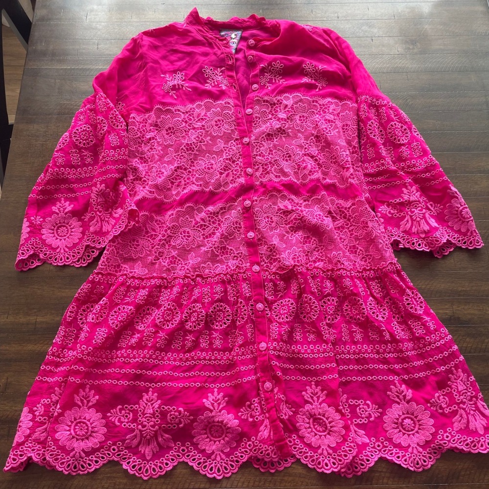Johnny Was XS Lace Valeria Embroidered Lace Bell Sleeve Tunic Top dress